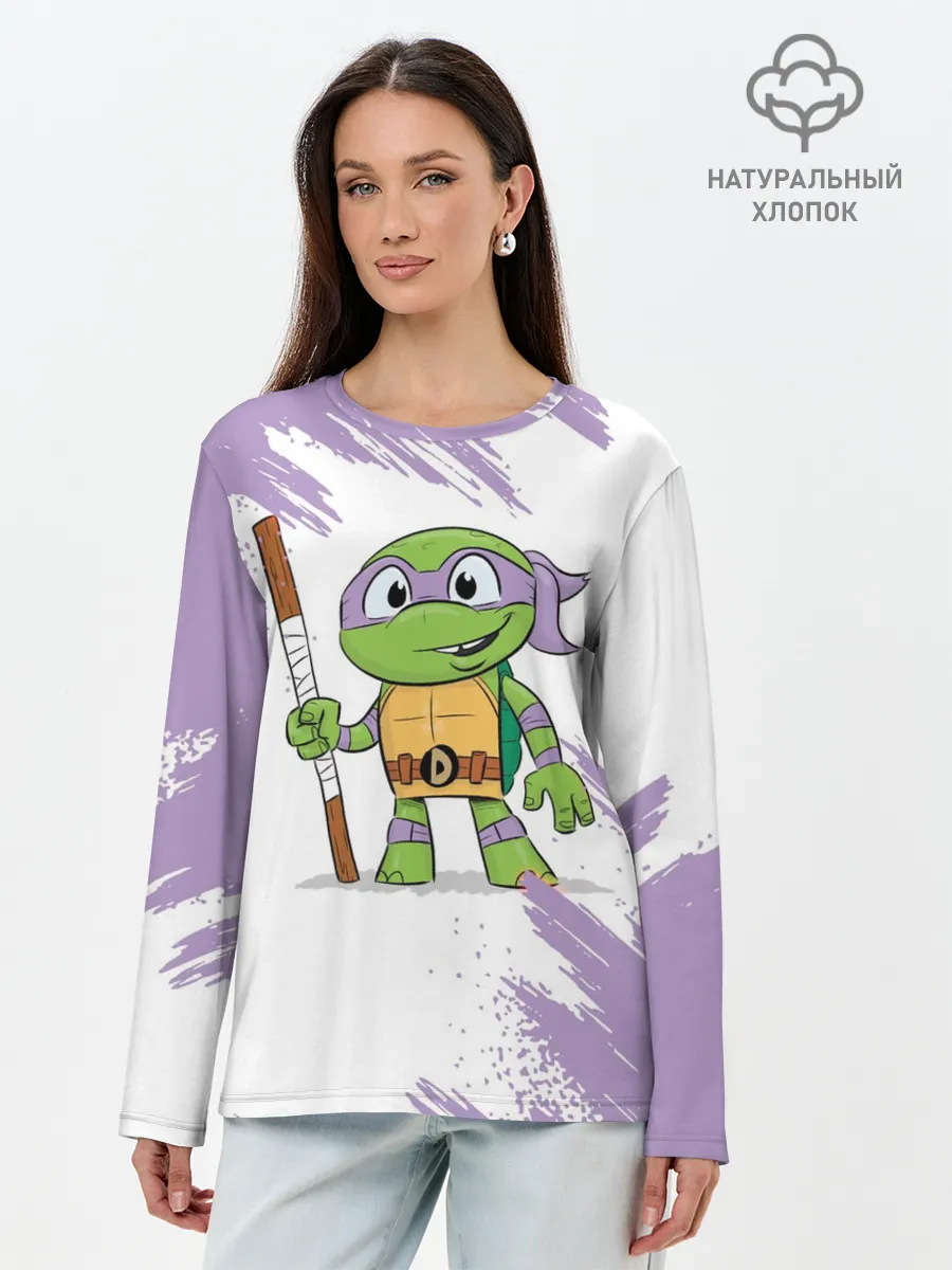 Лонгслив женский. Хлопок / ЧЕРЕПАШКИ НИНДЗЯ - ДОНАТЕЛЛО