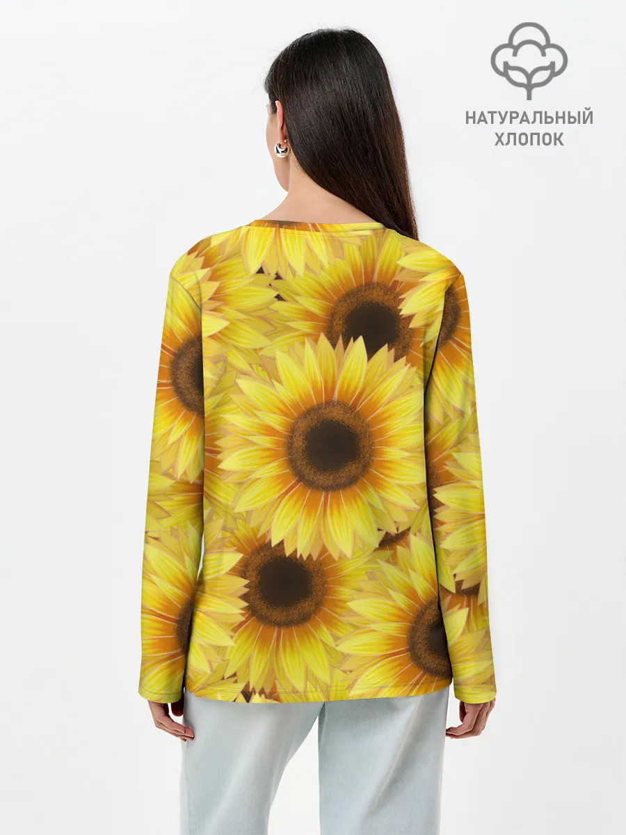 Лонгслив женский. Хлопок / Подсолнухи в поле