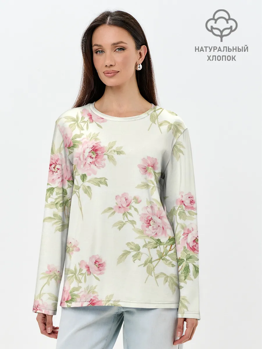Лонгслив женский. Хлопок / Розовые розы