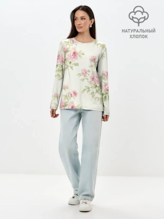 Лонгслив женский. Хлопок / Розовые розы