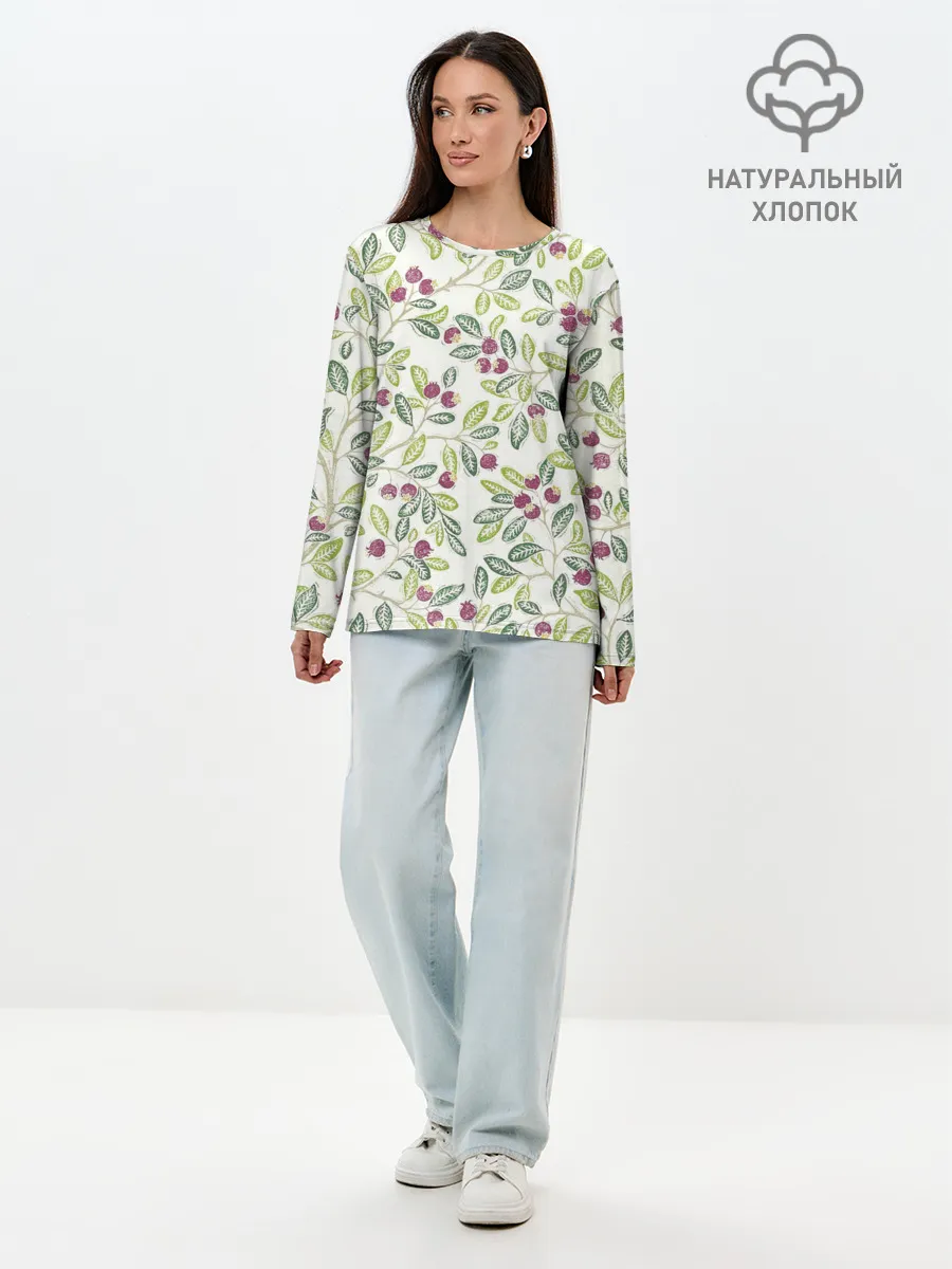 Лонгслив женский. Хлопок / Крыжовник красками