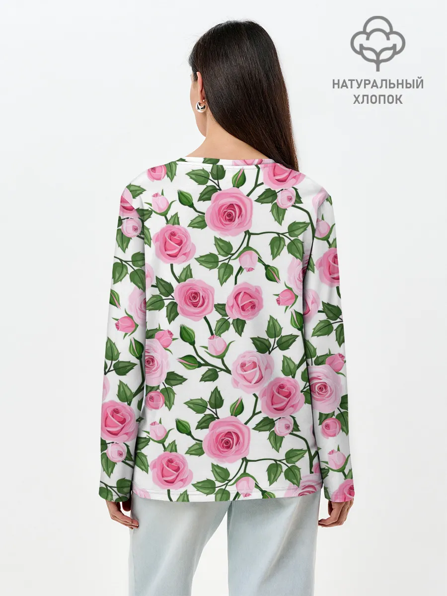 Лонгслив женский. Хлопок / Розы