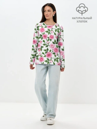 Лонгслив женский. Хлопок / Розы