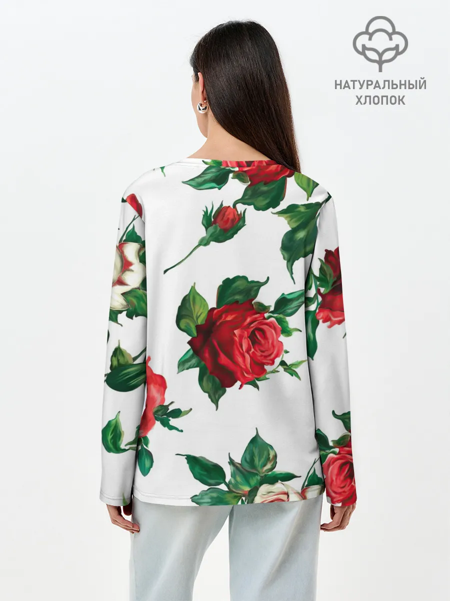 Лонгслив женский. Хлопок / Розы