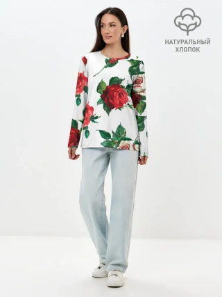 Лонгслив женский. Хлопок / Розы
