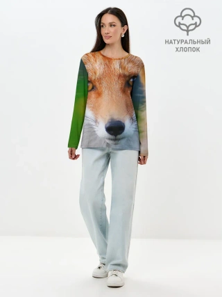 Лонгслив женский. Хлопок / Крупно мордочка лисы