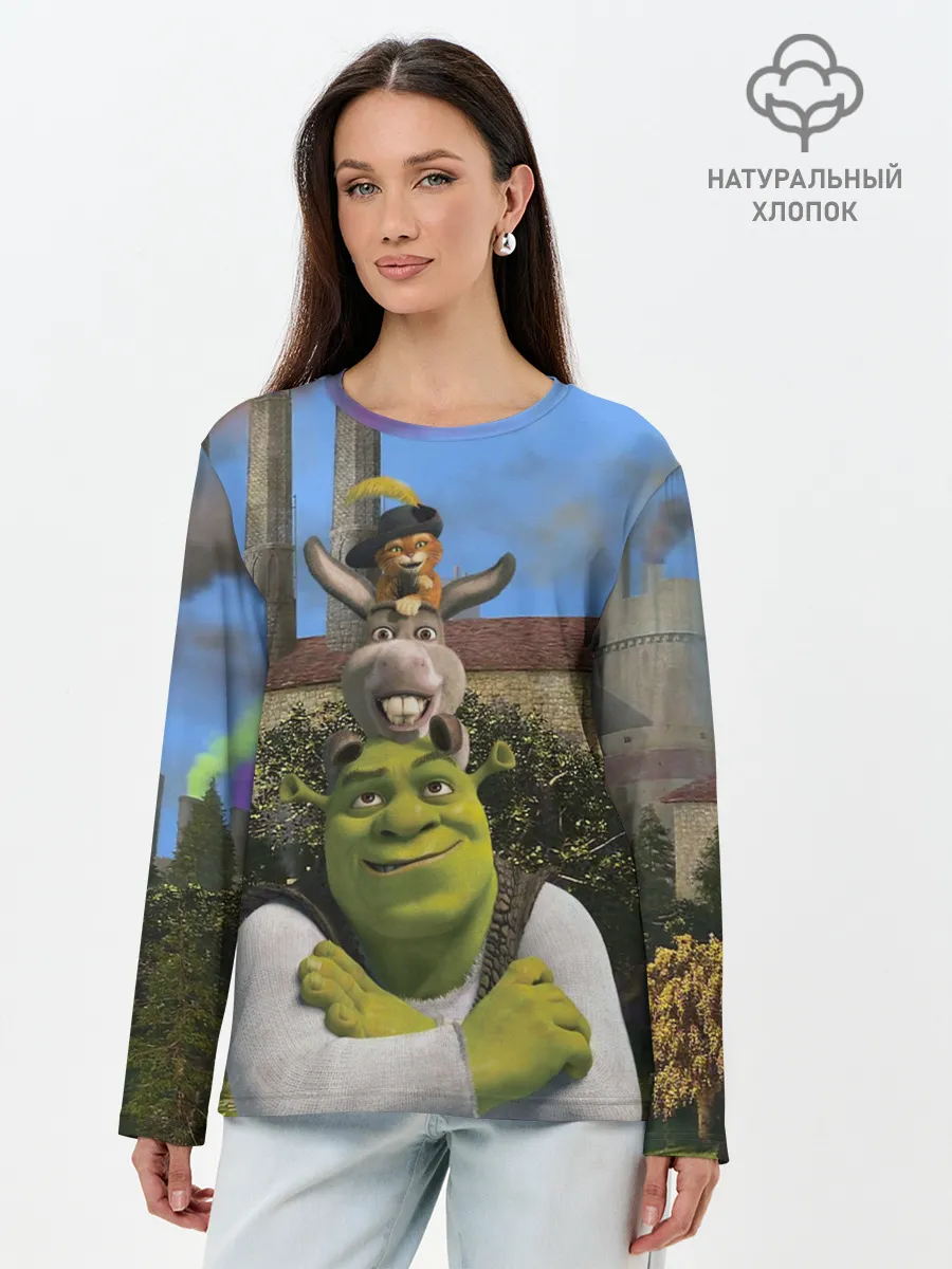 Лонгслив женский. Хлопок / Шрек, Кот и Осёл