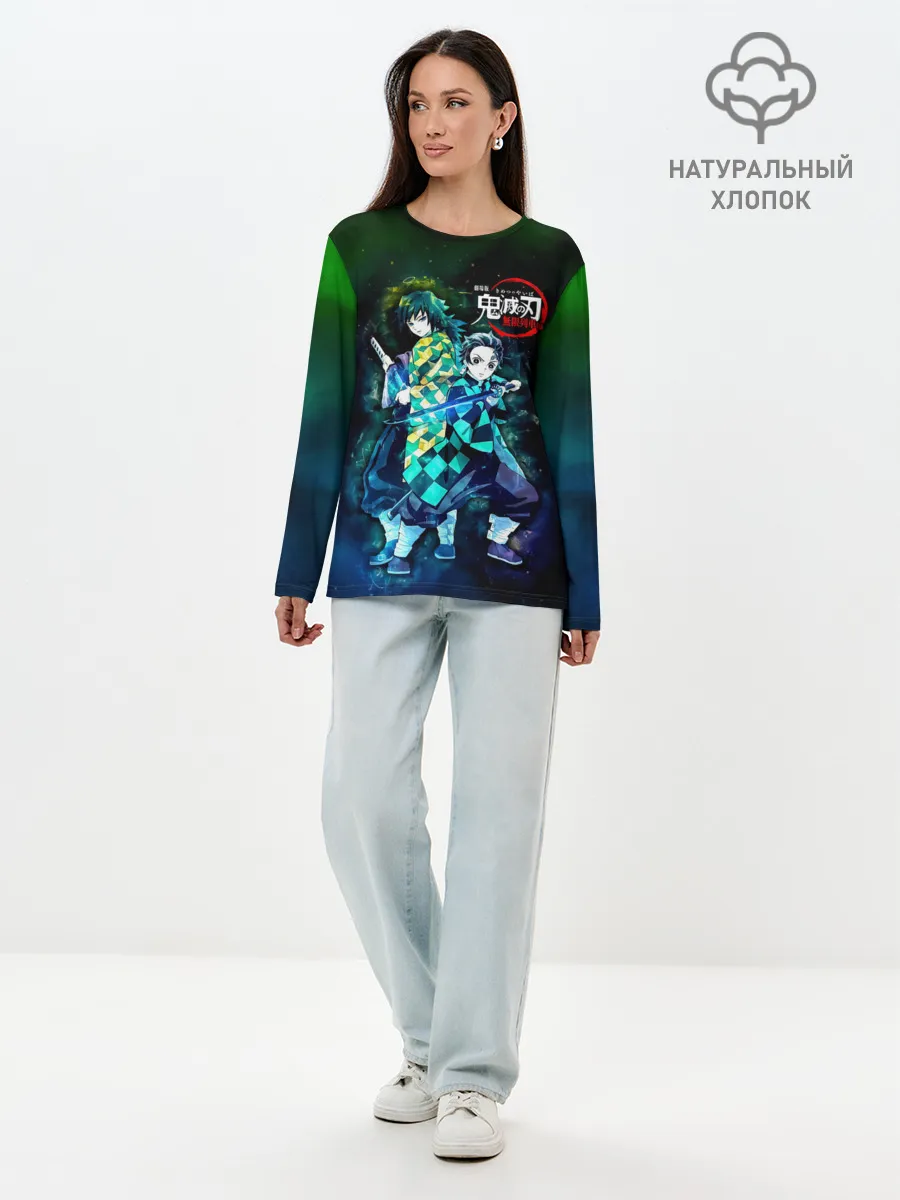 Лонгслив женский. Хлопок / Гию и Танджиро Kimetsu no Yaiba