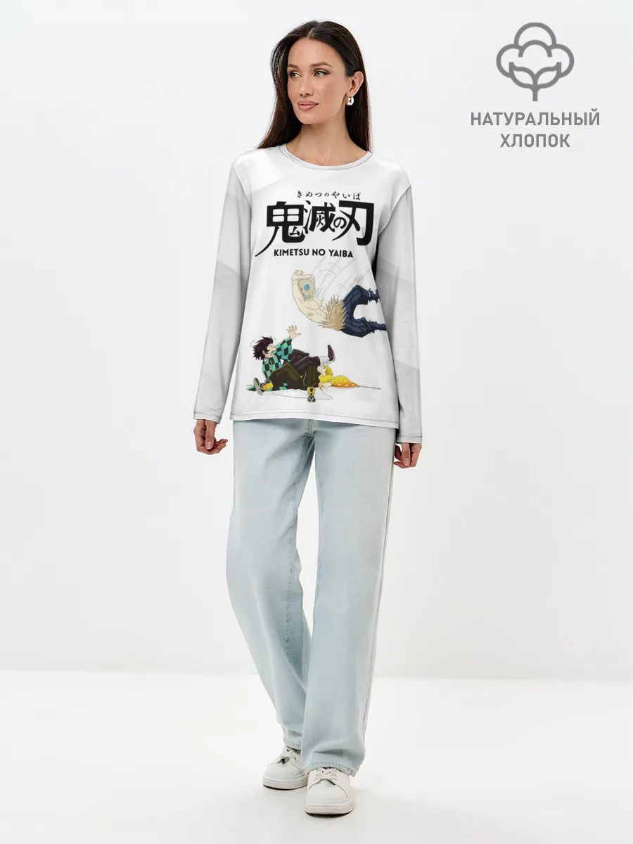 Лонгслив женский. Хлопок / Драка Иноске Танджиро и Зеницу