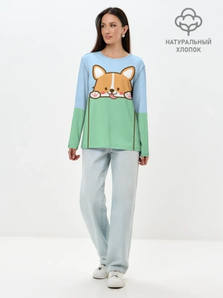 Лонгслив женский. Хлопок / Милый Корги