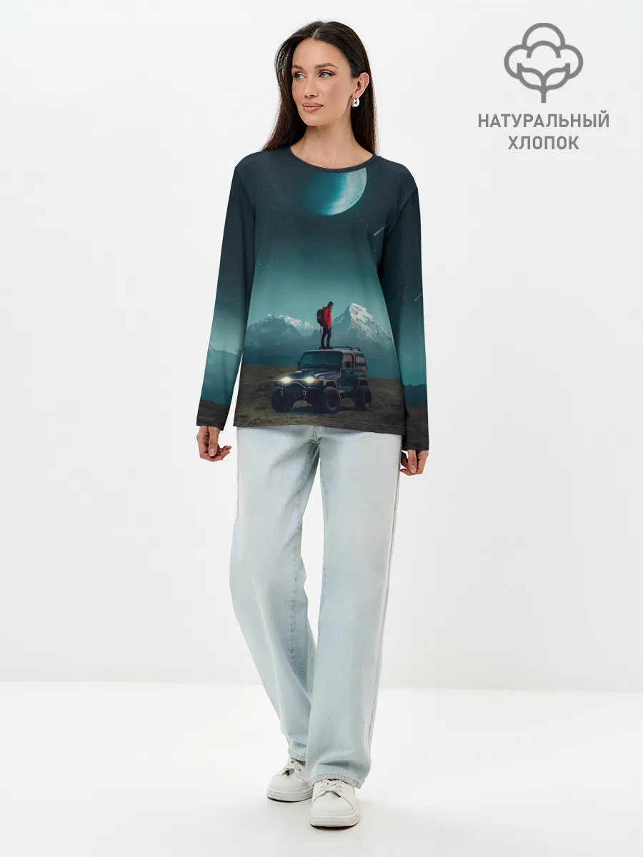 Лонгслив женский. Хлопок / Космос в горах
