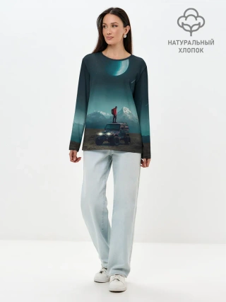 Лонгслив женский. Хлопок / Космос в горах