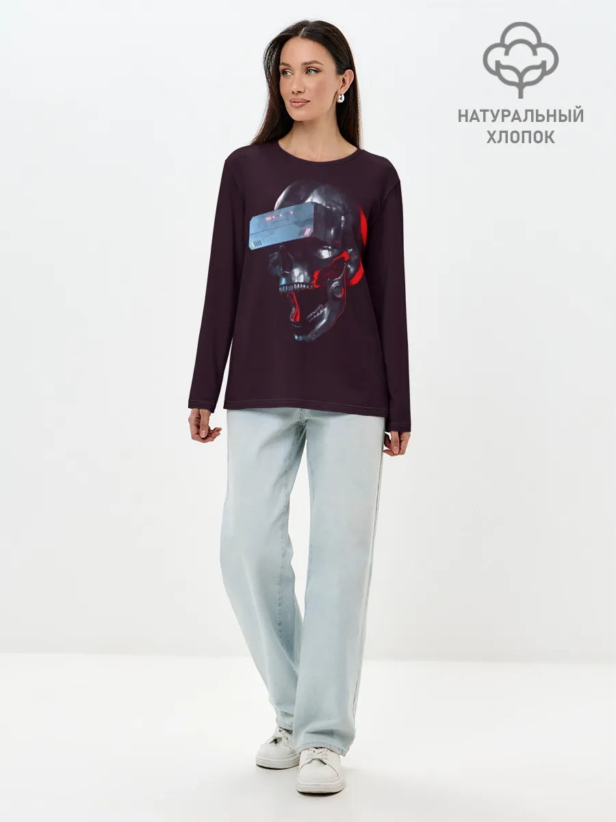 Лонгслив женский. Хлопок / Череп с VR