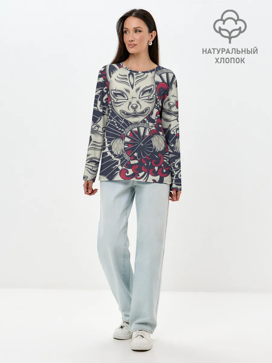 Лонгслив женский. Хлопок / Кицунэ | Маска лисы