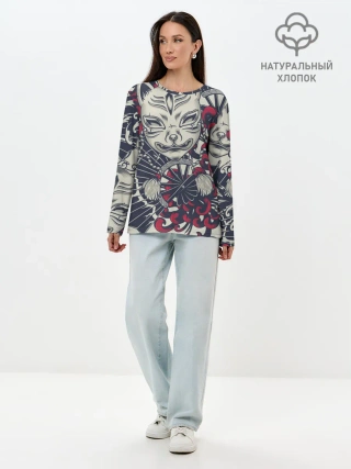 Лонгслив женский. Хлопок / Кицунэ | Маска лисы