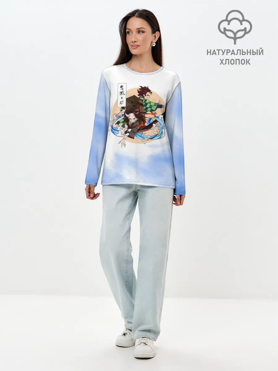 Лонгслив женский. Хлопок / Танджиро и Незуко Камадо