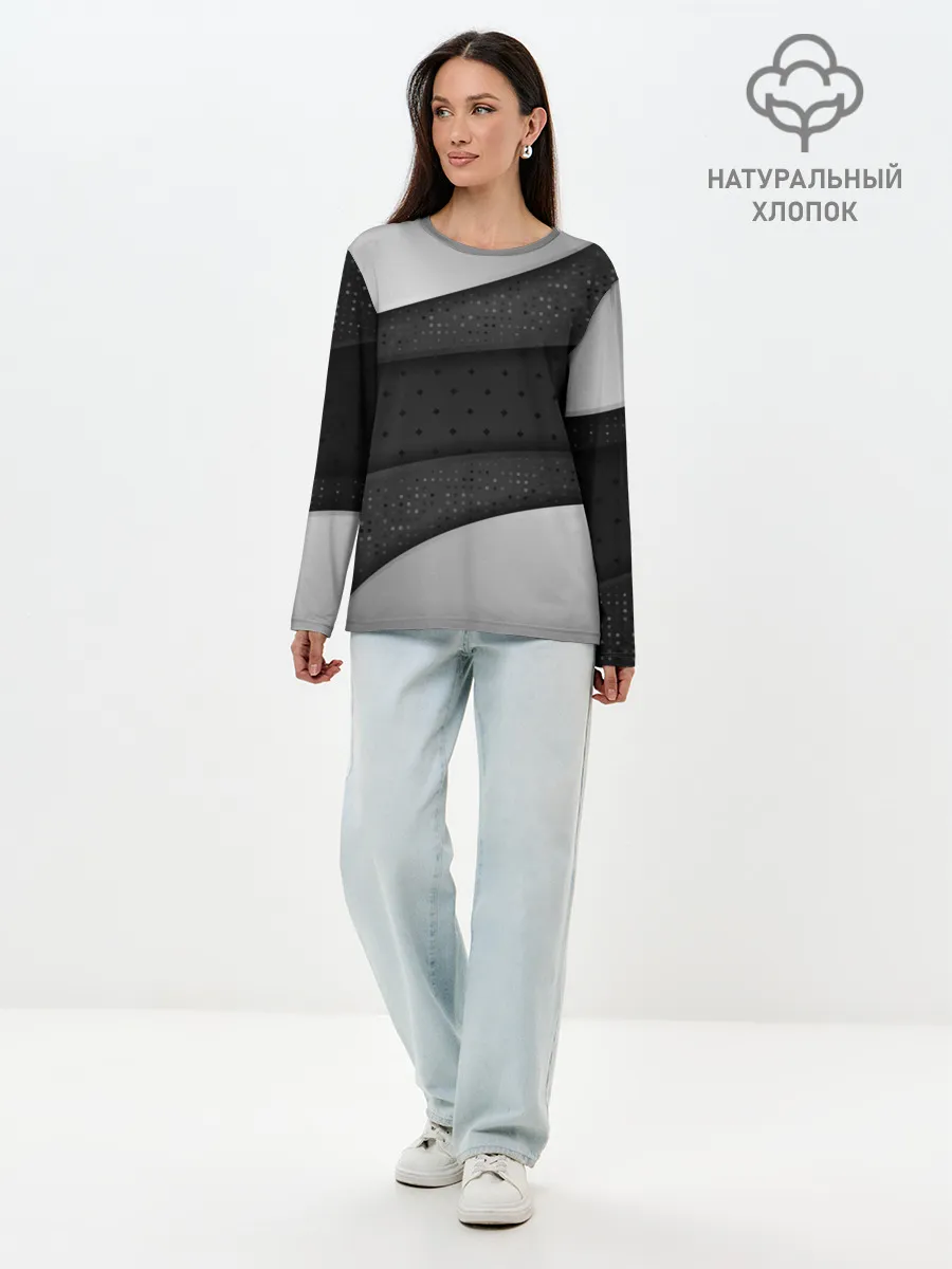 Лонгслив женский. Хлопок / 3D luxury style silver black