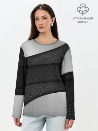 Лонгслив женский. Хлопок / 3D luxury style silver black