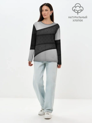 Лонгслив женский. Хлопок / 3D luxury style silver black