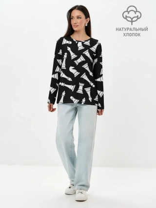 Лонгслив женский. Хлопок / Фигуры, Шахматы