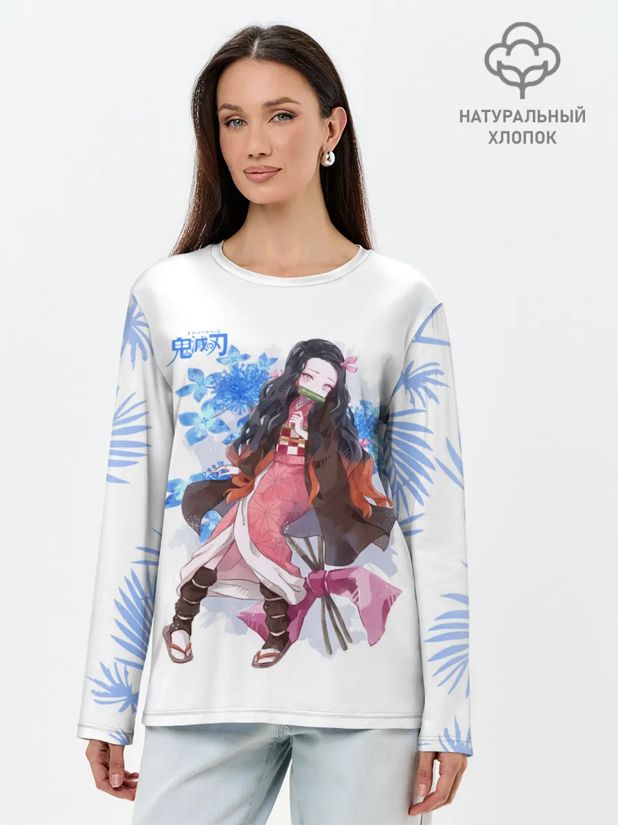 Лонгслив женский. Хлопок / Незуко Камадо Kimetsu no Yaiba