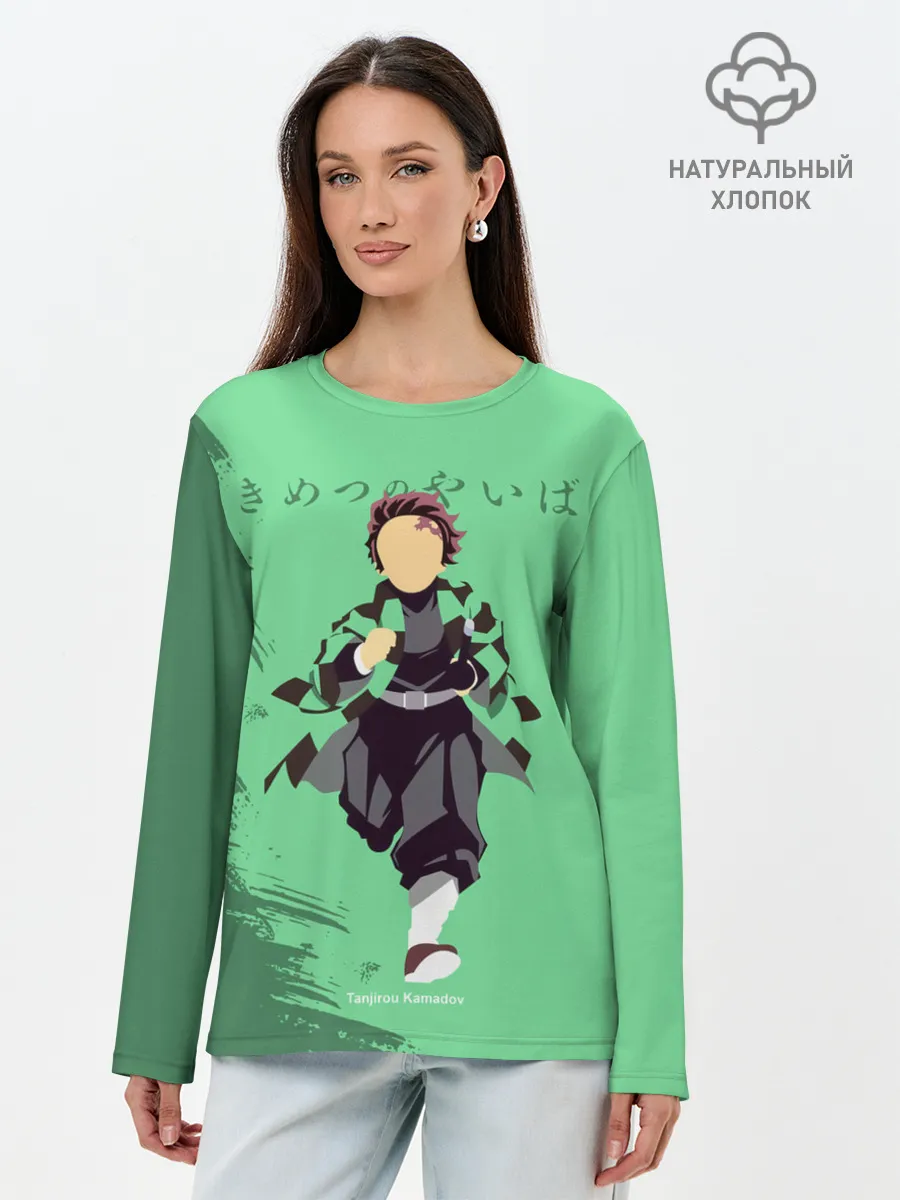 Лонгслив женский. Хлопок / Танджиро Камадо Kimetsu no Yaiba