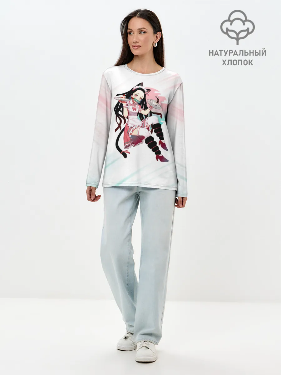 Лонгслив женский. Хлопок / Незуко Камадо Kimetsu no Yaiba