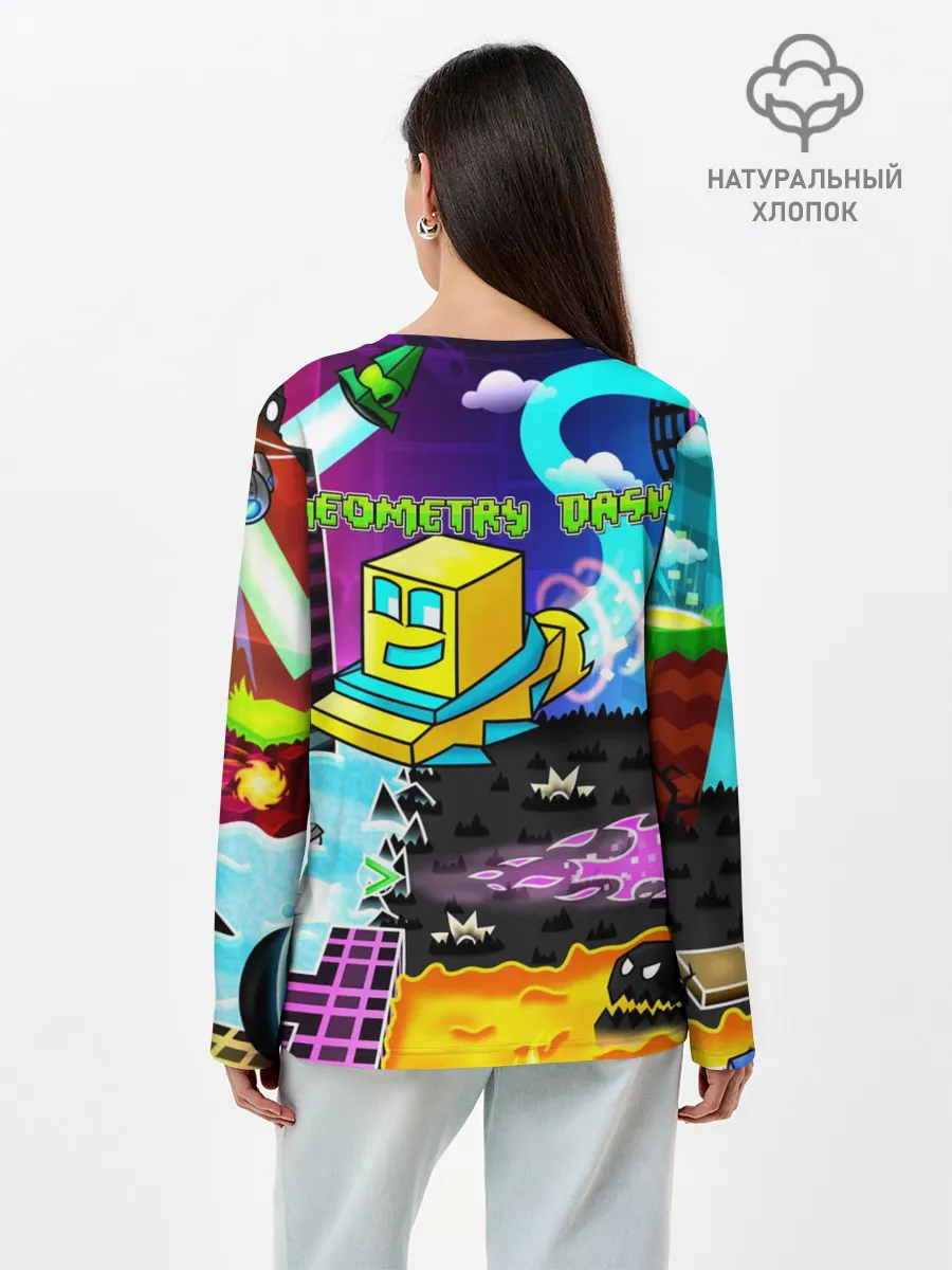Лонгслив женский. Хлопок / Geometry Dash