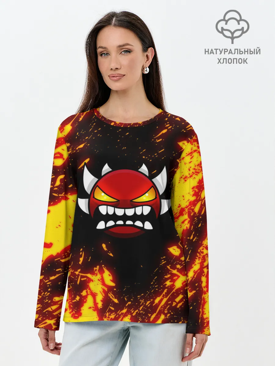 Лонгслив женский. Хлопок / Geometry Dash | Demon