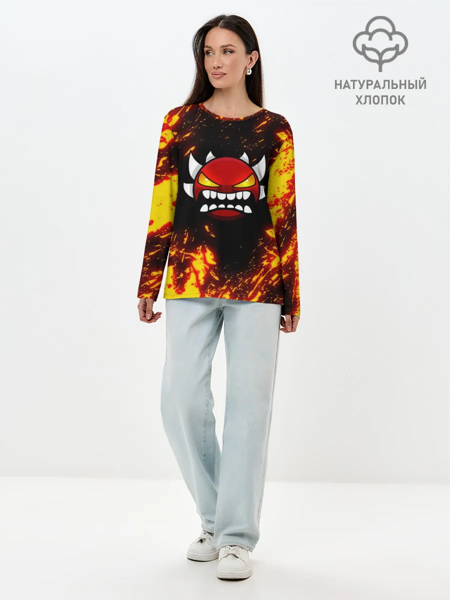 Лонгслив женский. Хлопок / Geometry Dash | Demon