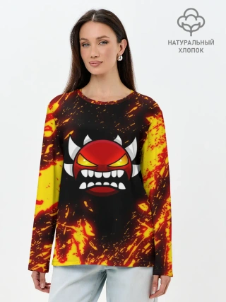 Лонгслив женский. Хлопок / Geometry Dash | Demon