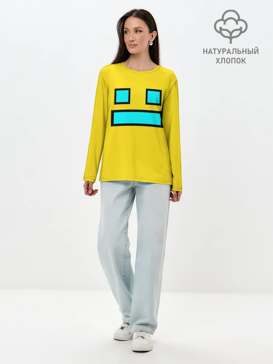 Лонгслив женский. Хлопок / Geometry Dash Smile