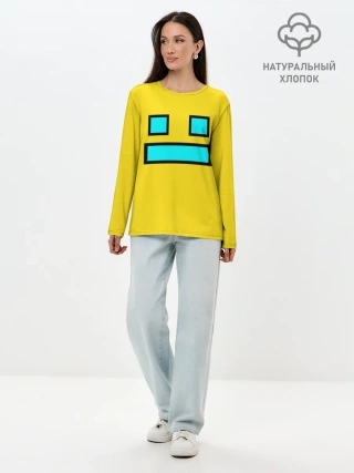 Лонгслив женский. Хлопок / Geometry Dash Smile