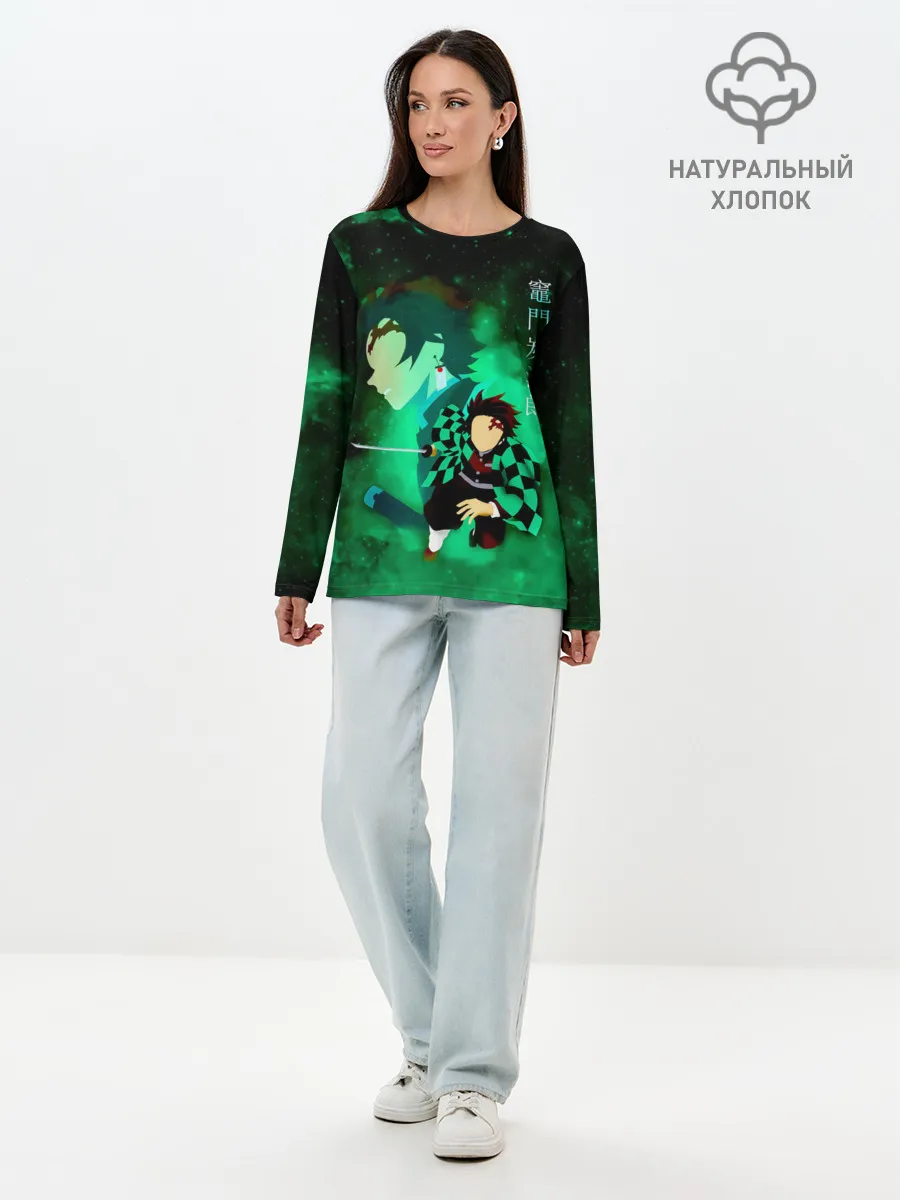 Лонгслив женский. Хлопок / Танджиро Камадо Kimetsu no Yaiba