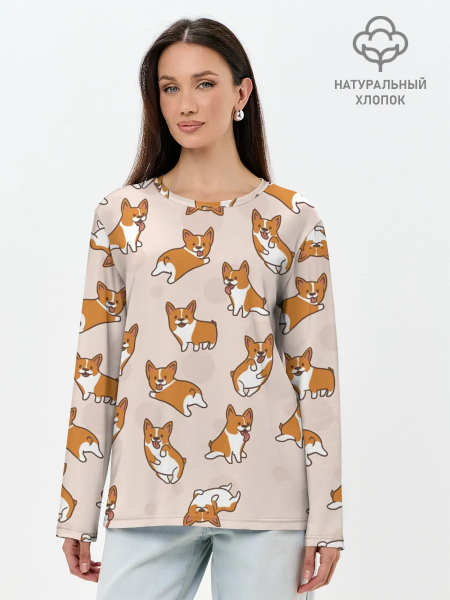 Лонгслив женский. Хлопок / Корги | Разные