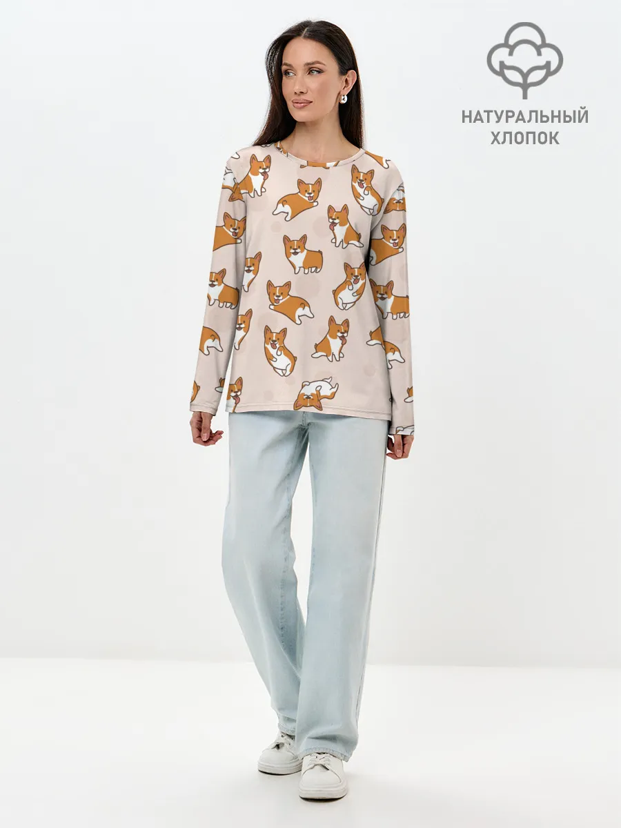 Лонгслив женский. Хлопок / Корги | Разные