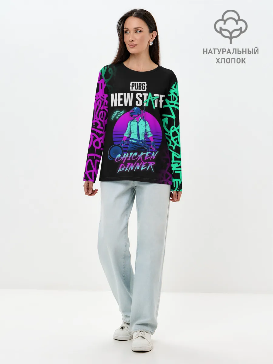 Лонгслив женский. Хлопок / PUBG NEW STATE / ПАБГ НЕОН