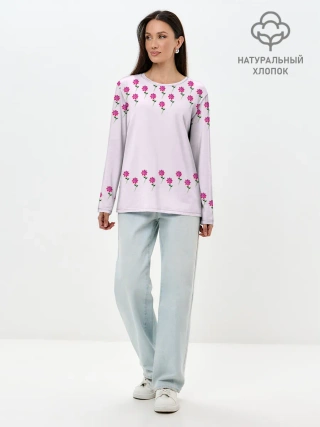 Лонгслив женский. Хлопок / розовые цветы | pink flowers