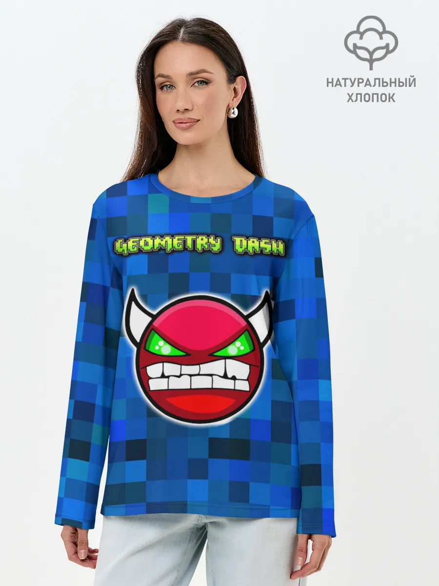 Лонгслив женский. Хлопок / Geometry Dash