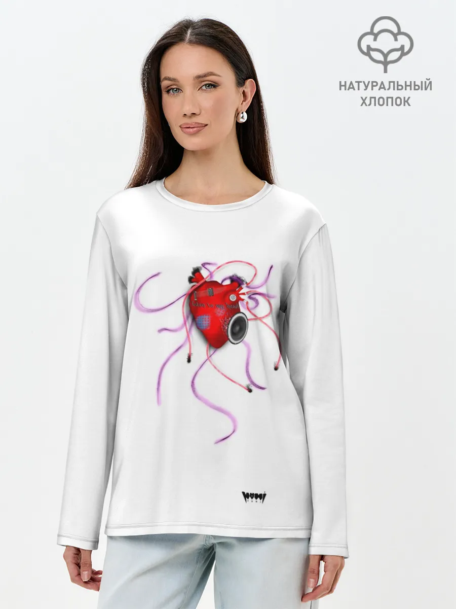 Лонгслив женский. Хлопок / Yami: listen to my heart 3D