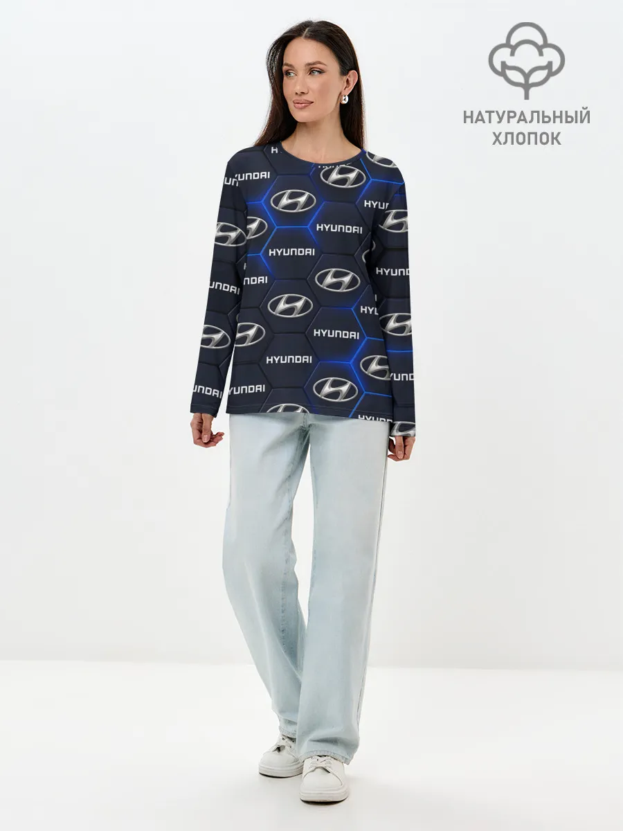 Лонгслив женский. Хлопок / HYUNDAI / ХЕНДАЙ / 3D ПЛИТЫ