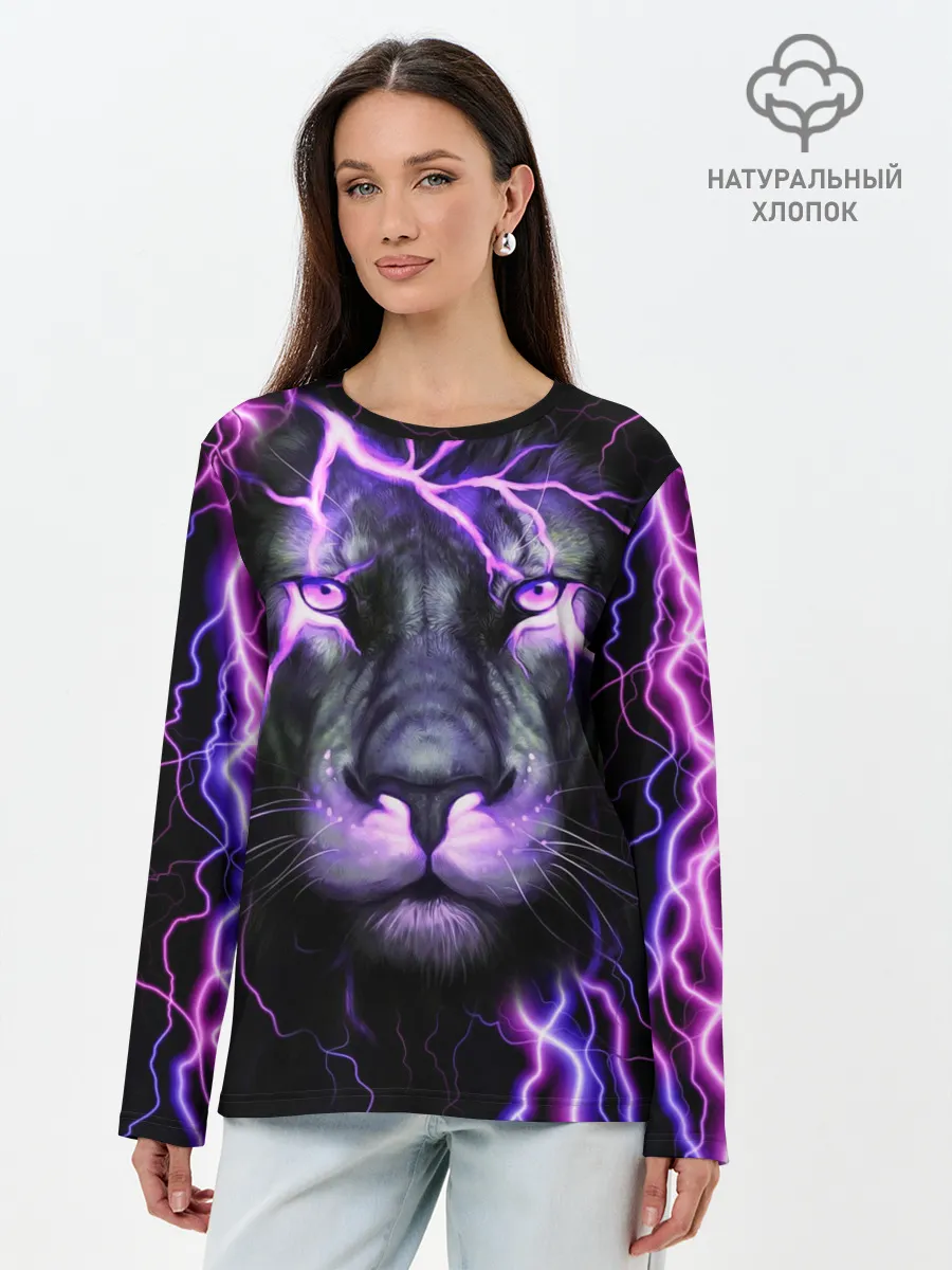 Лонгслив женский. Хлопок / НЕОНОВЫЙ ЛЕВ / NEON LION
