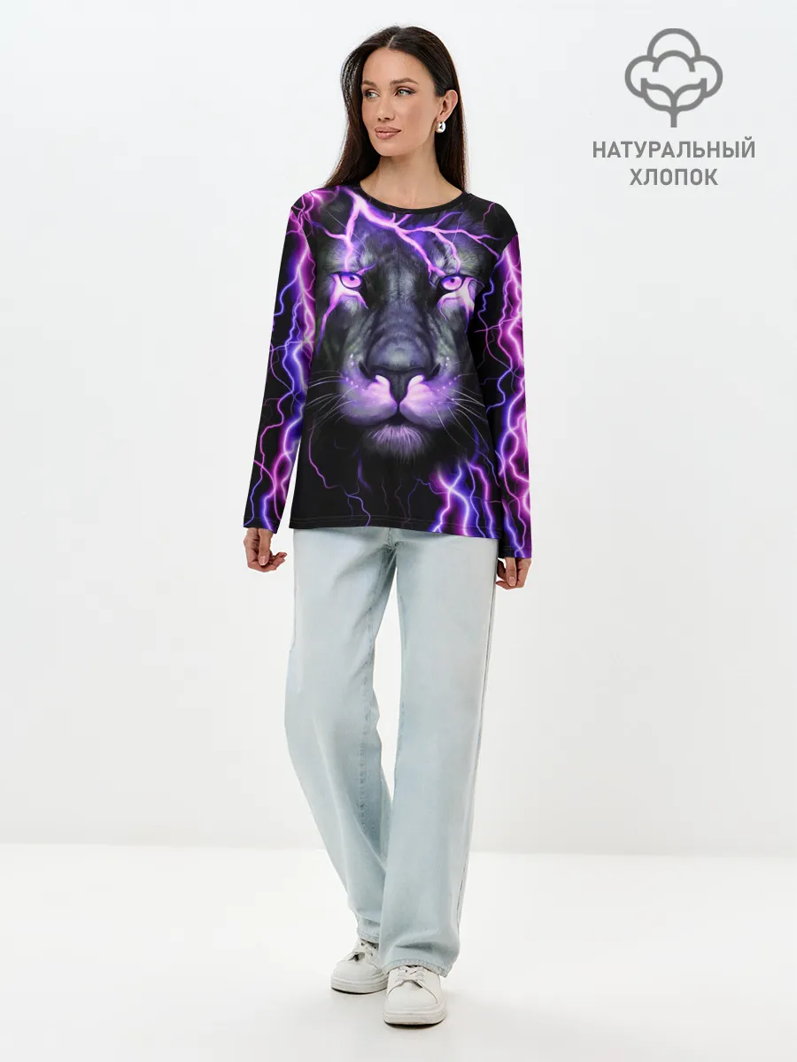 Лонгслив женский. Хлопок / НЕОНОВЫЙ ЛЕВ / NEON LION