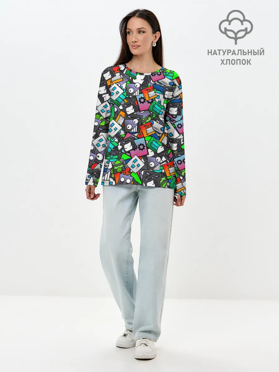 Лонгслив женский. Хлопок / Geometry Dash | Pattern
