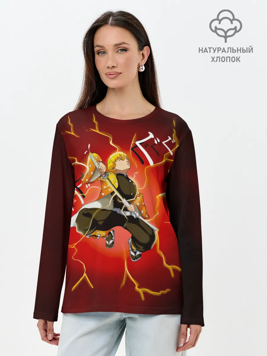 Лонгслив женский. Хлопок / Зеницу Агацума Kimetsu no Yaiba