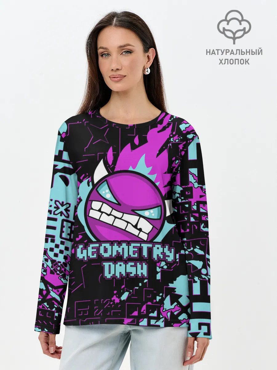 Лонгслив женский. Хлопок / Geometry Dash