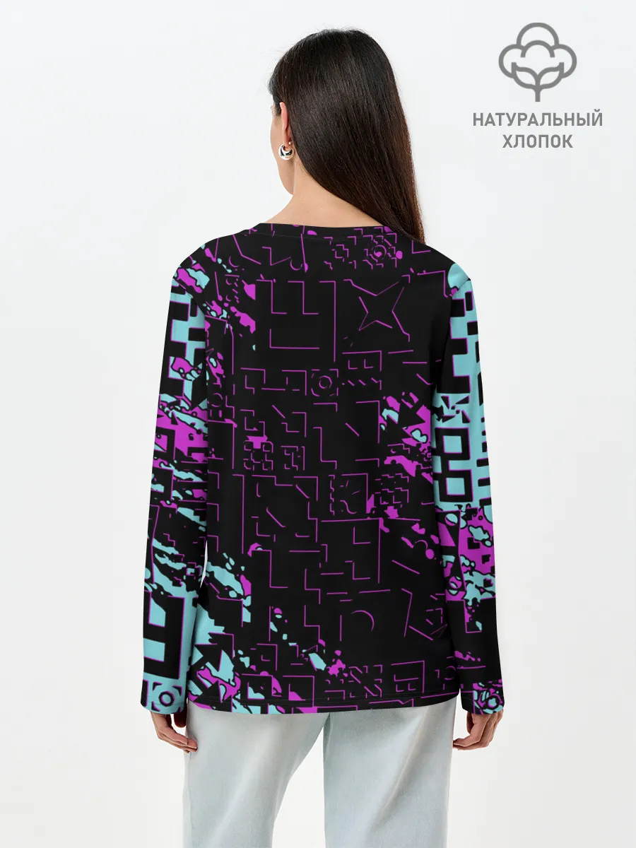 Лонгслив женский. Хлопок / Geometry Dash