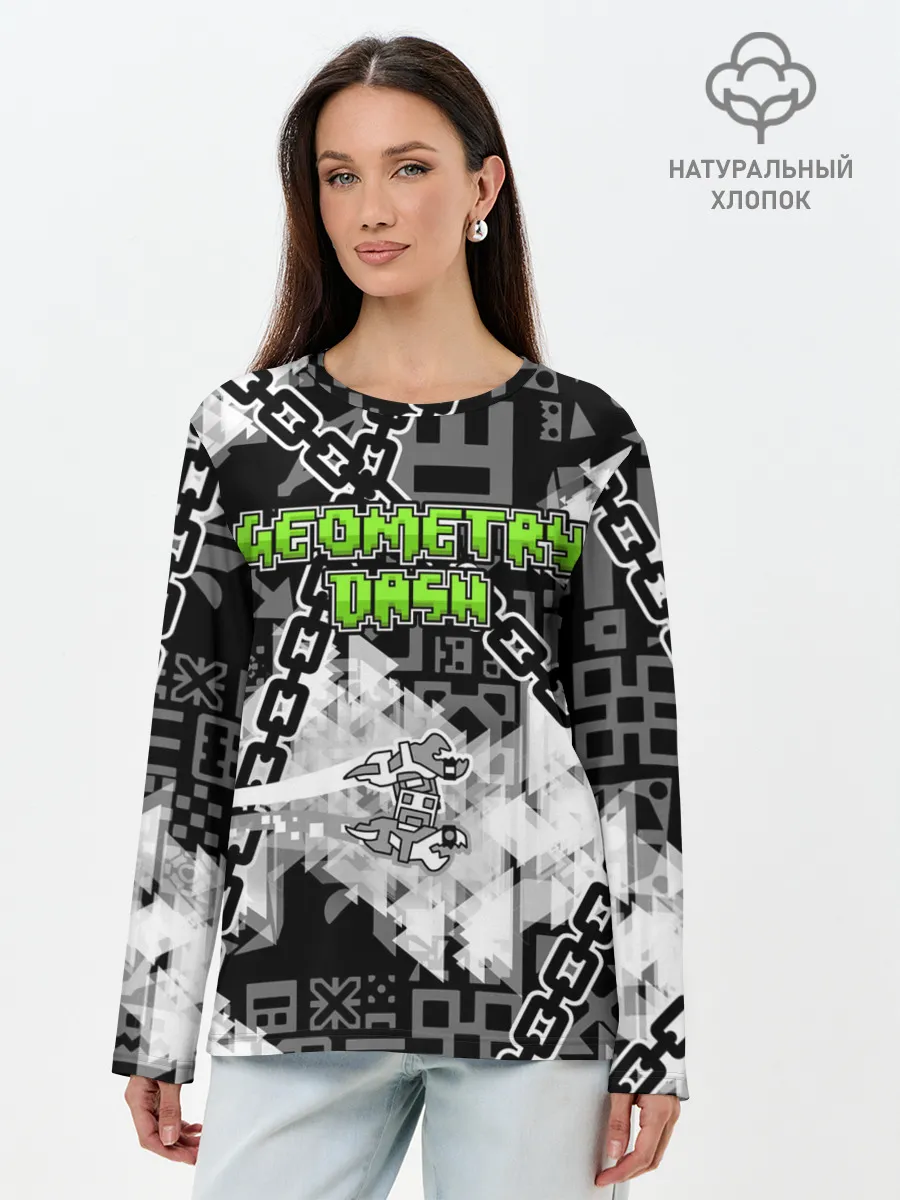 Лонгслив женский. Хлопок / Geometry Dash