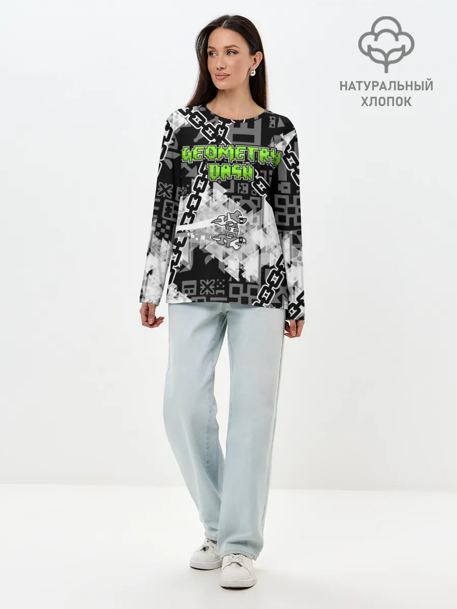 Лонгслив женский. Хлопок / Geometry Dash