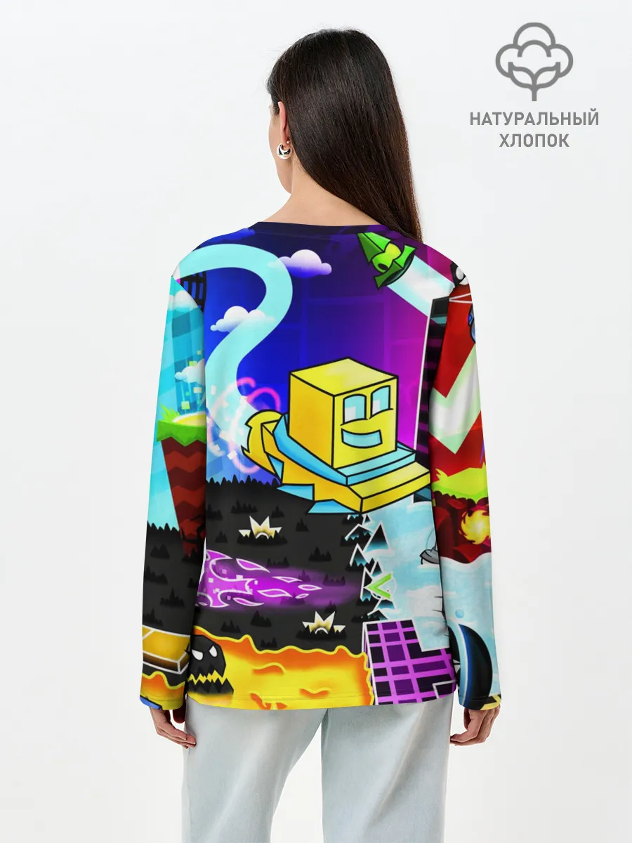 Лонгслив женский. Хлопок / GEOMETRY DASH / ГЕОМЕТРИ ДАШ